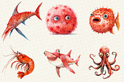 Red Ocean Animals Clipart, an Illustration by OK Design (Thumbnail 2 of 5)