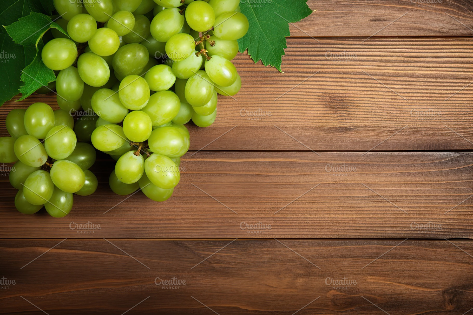Ripe green grape on wooden background, a Food & Drink Photo by AlyaAnd