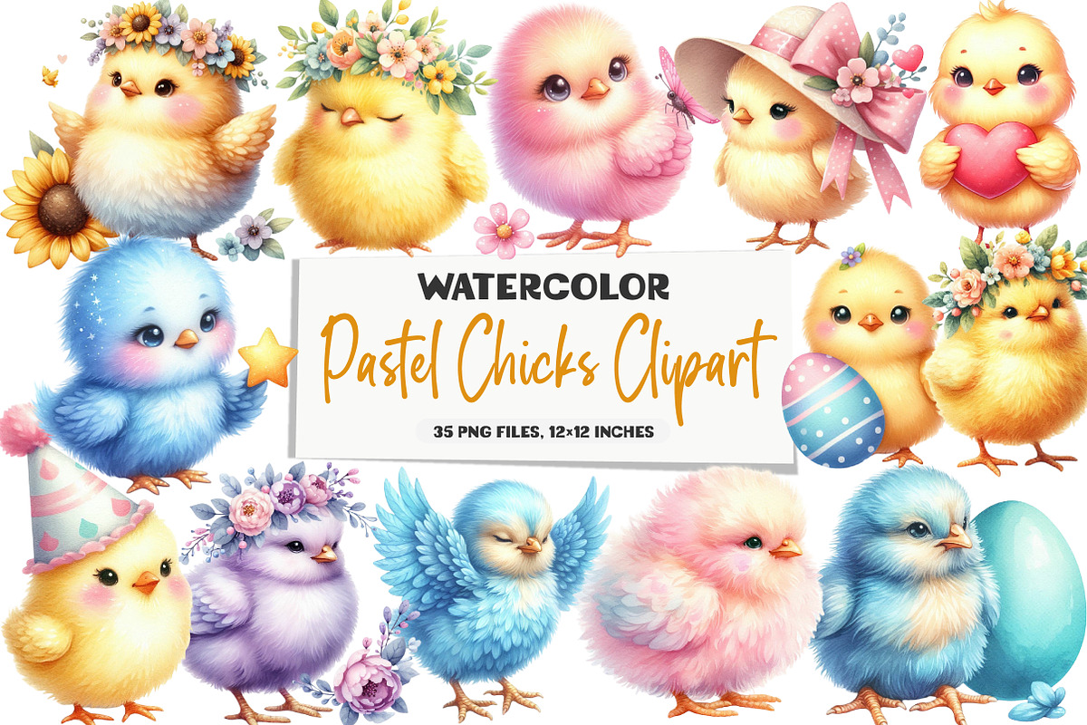 Pastel Chicks Clipart, an Illustration by DreamArtGraphic (Photo 1 of 5)