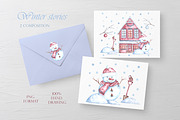 Christmas snowman watercolor clipart, a Seasonal Illustration by SabinaWatercolorArt (Thumbnail 12 of 17)