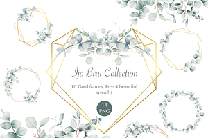 Eucalyptus Watercolor Gold Frames