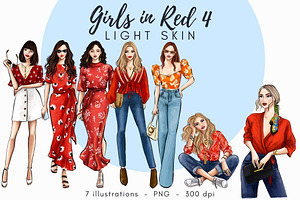 Girls In Red 4 - Light Skin Clipart