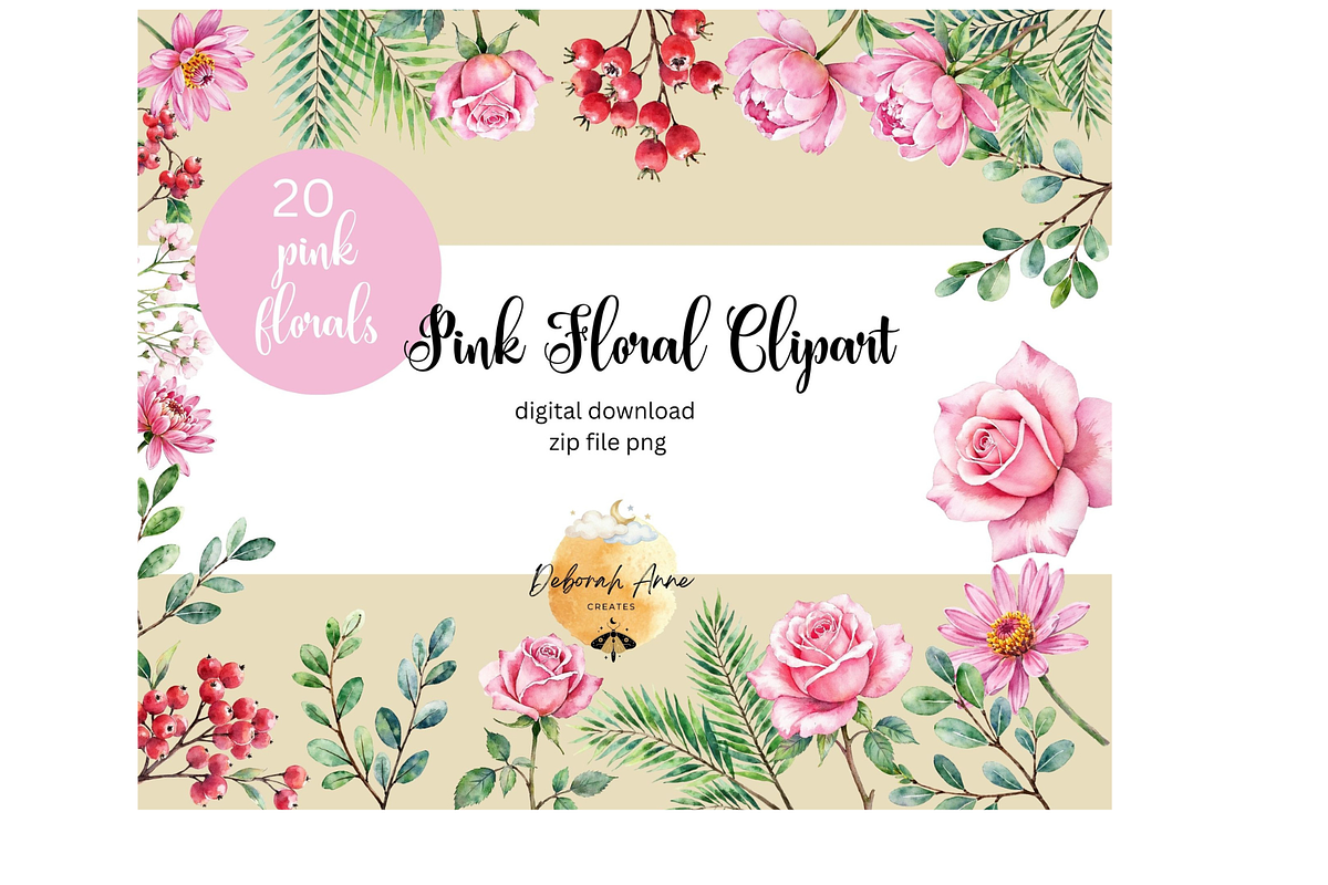 20 Pink Watercolor Floral Clipart, an Object Graphic by Deborah Annes Digitals (Photo 1 of 4)