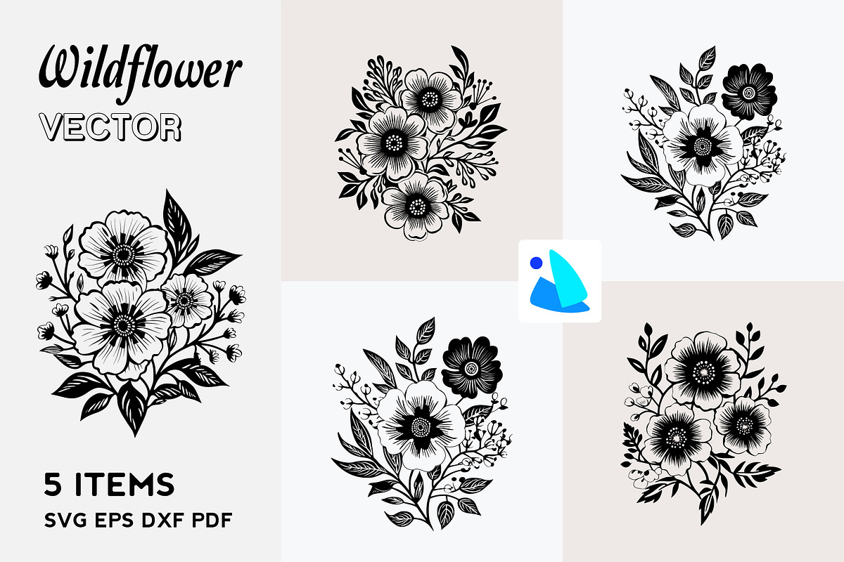 Wildflower Vector Bundle, an Illustration by DIYnArtShop