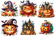 Halloween Pumpkin Watercolor Clipart, an Illustration by SinaCreation (Thumbnail 3 of 5)