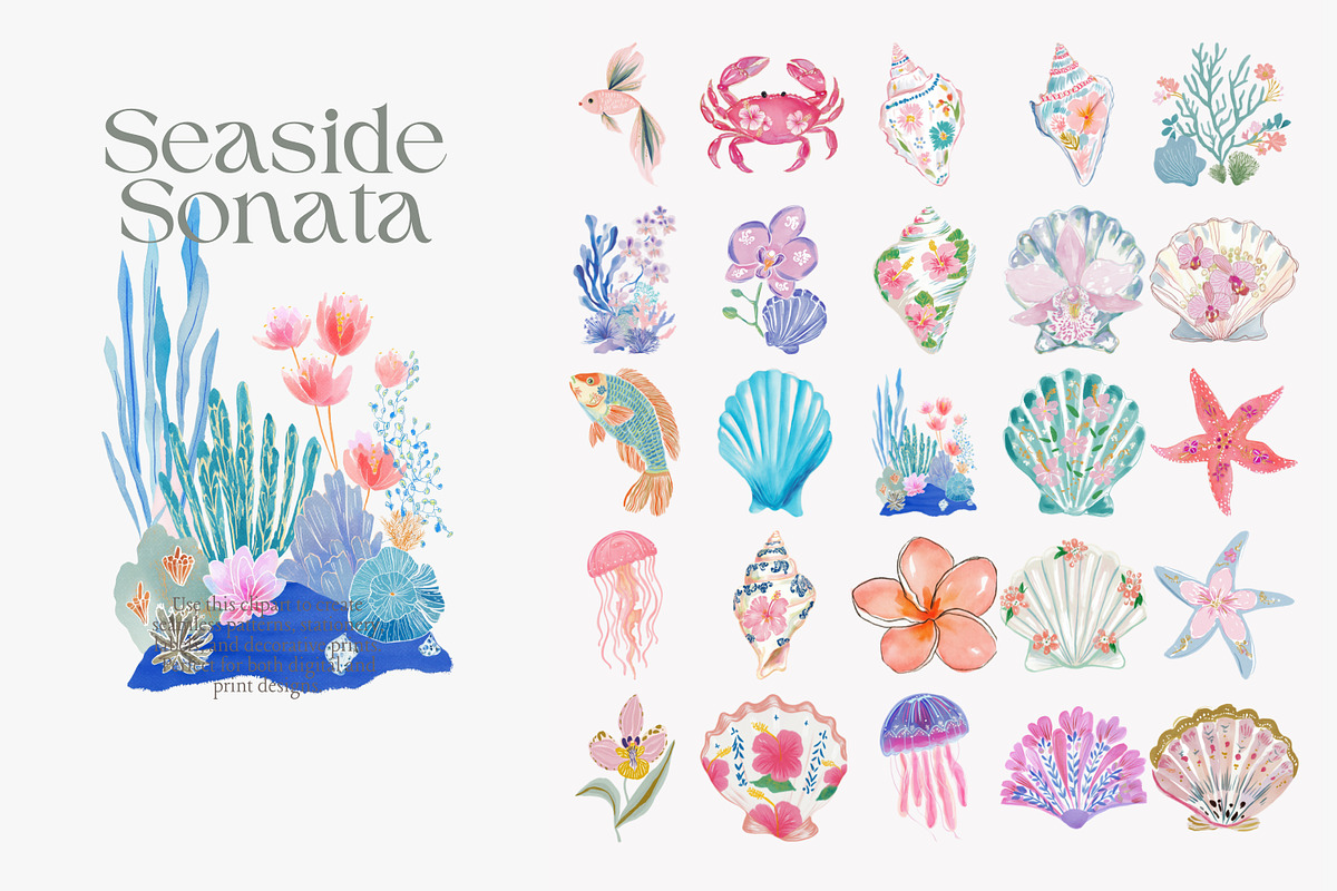 coastal watercolor clipart bundle, a Decorative Illustration by Patishop Art (Photo 8 of 11)