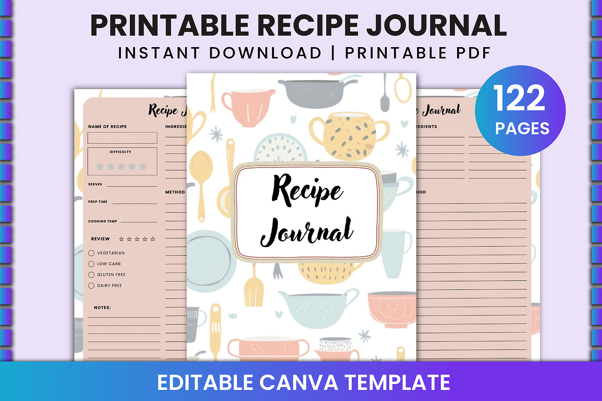 Printable Recipe Journal For Canva, a Stationery Template by Shumaya (Photo 1 of 3)