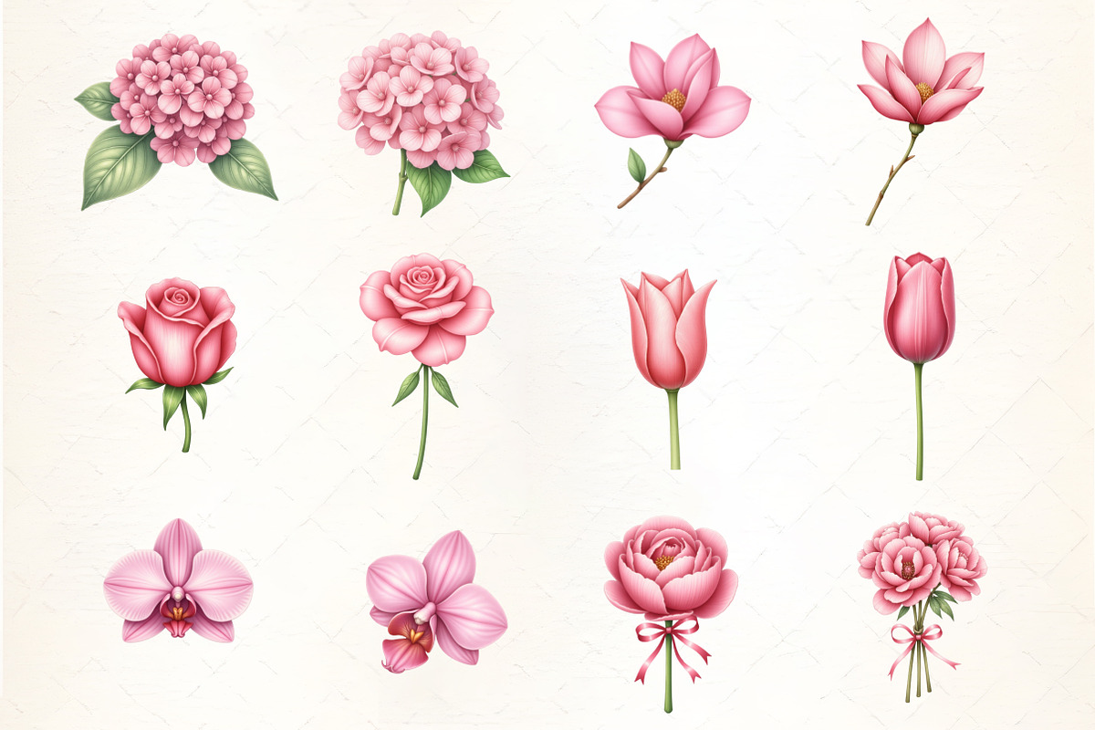 About Pink Flowers Watercolor Clipar, an Illustration by CrexoraLab (Photo 2 of 5)