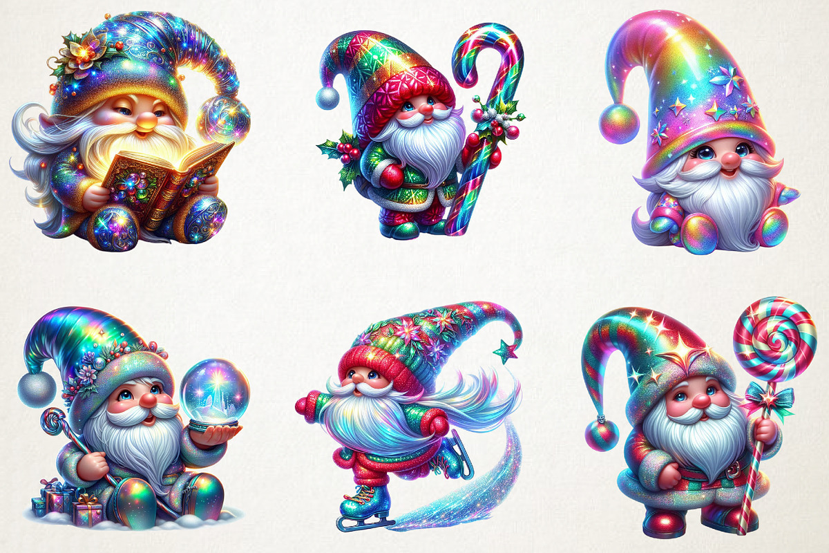 iridescent Christmas Cute Gnome Clip, an Illustration by RobertsArt (Photo 4 of 7)