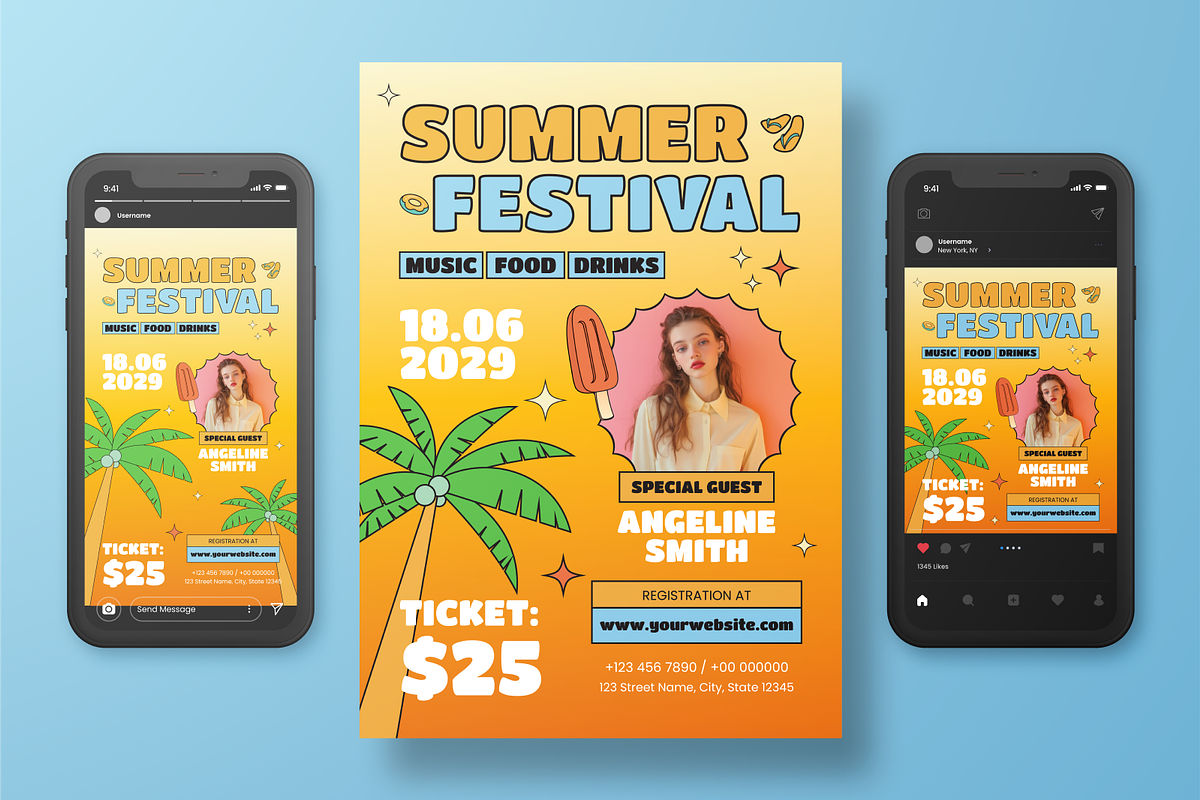 Retro Summer Music Flyer Set, a Flyer Template by Annora Studio (Photo 4 of 6)