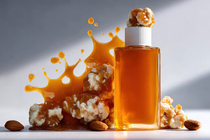 Caramel popcorn and syrup on table, a Photo by Beautiful things