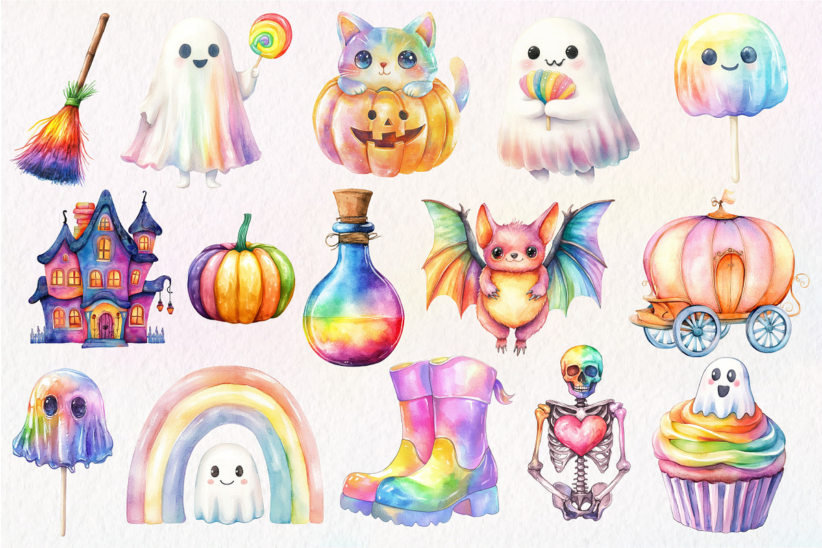 Cute Rainbow Halloween Clipart, an Illustration by Dream Creation (Photo 3 of 4)