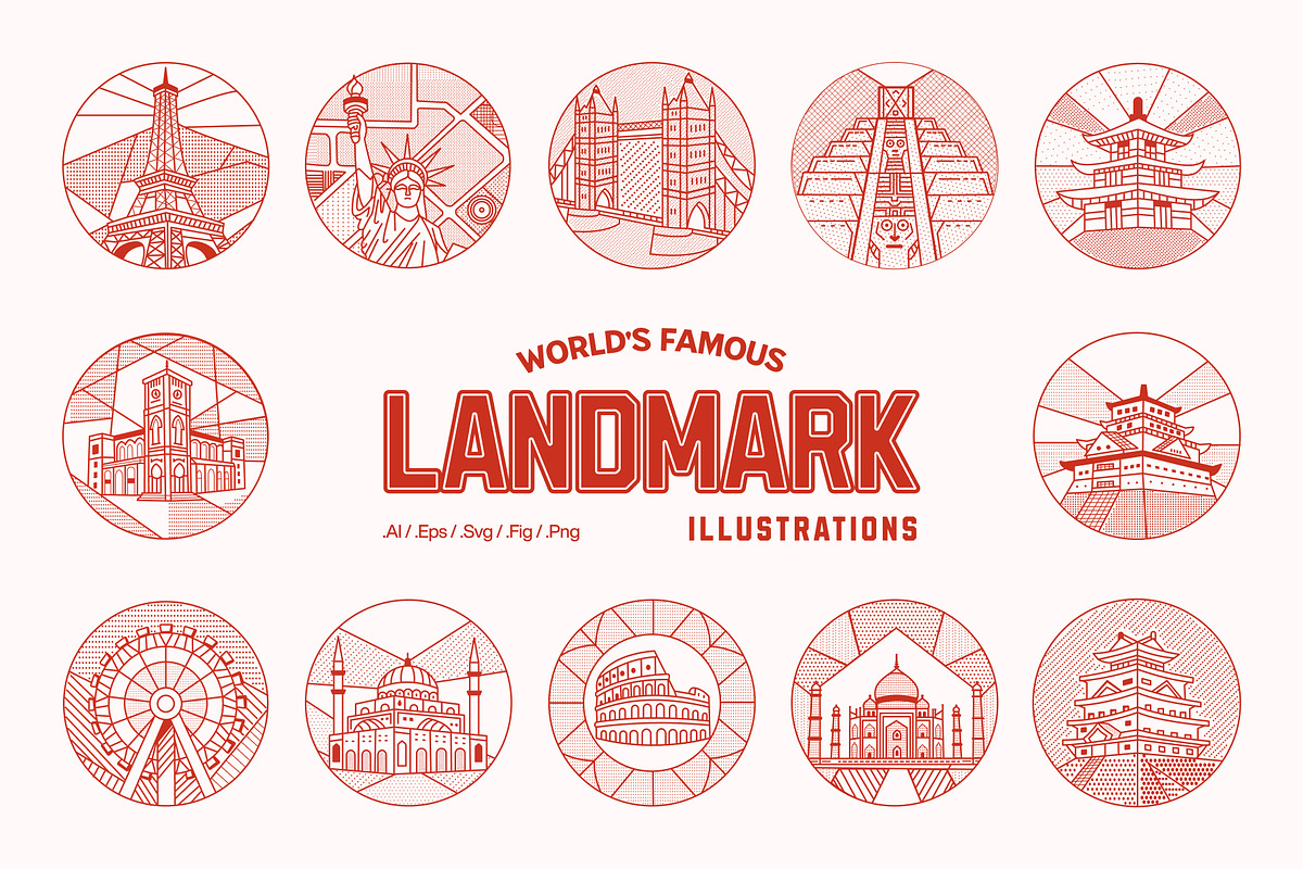 World Landmark Illustration Set, a Decorative Illustration by Brickclay (Photo 1 of 12)