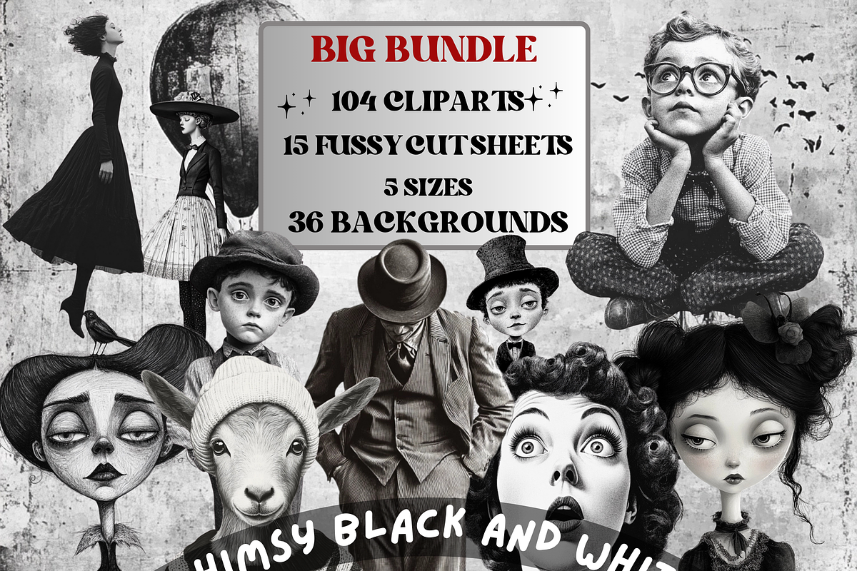 Whimsy Black White Collage Elements, an Object Graphic by GiraffeCreative (Photo 1 of 9)