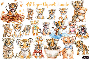 Watercolor Tiger Clipart Bundle, an Illustration by DreamCafeArt