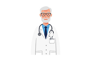 Elderly male doctor with glasses in, an Illustration by designvectx