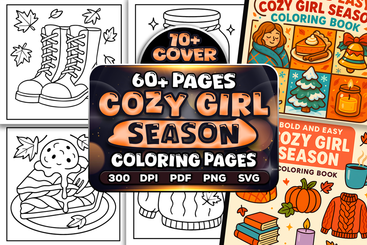 Cozy Girl Season Coloring Pages, a Seasonal Illustration by Craftsbeefy (Photo 1 of 4)