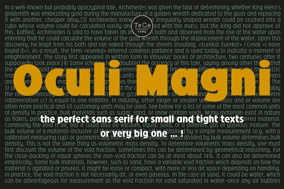 Oculi Magni, a Sans Serif Font by TeGeType foundry (Photo 1 of 5)