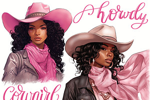 Western Pink Cowgirls Clipart Bundle