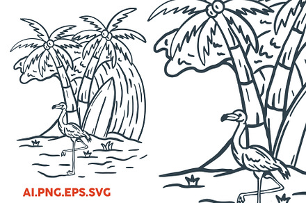 Flamingo Surfing, an Object Illustration by kalehstudio