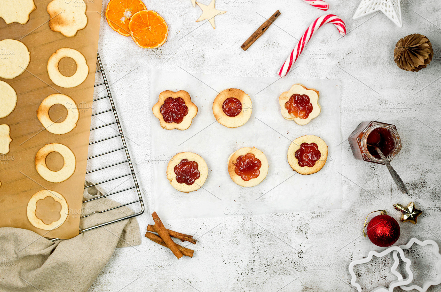 Traditional Linzer Christmas cookies filled with jam. home bakin, a Food & Drink Photo by vimart