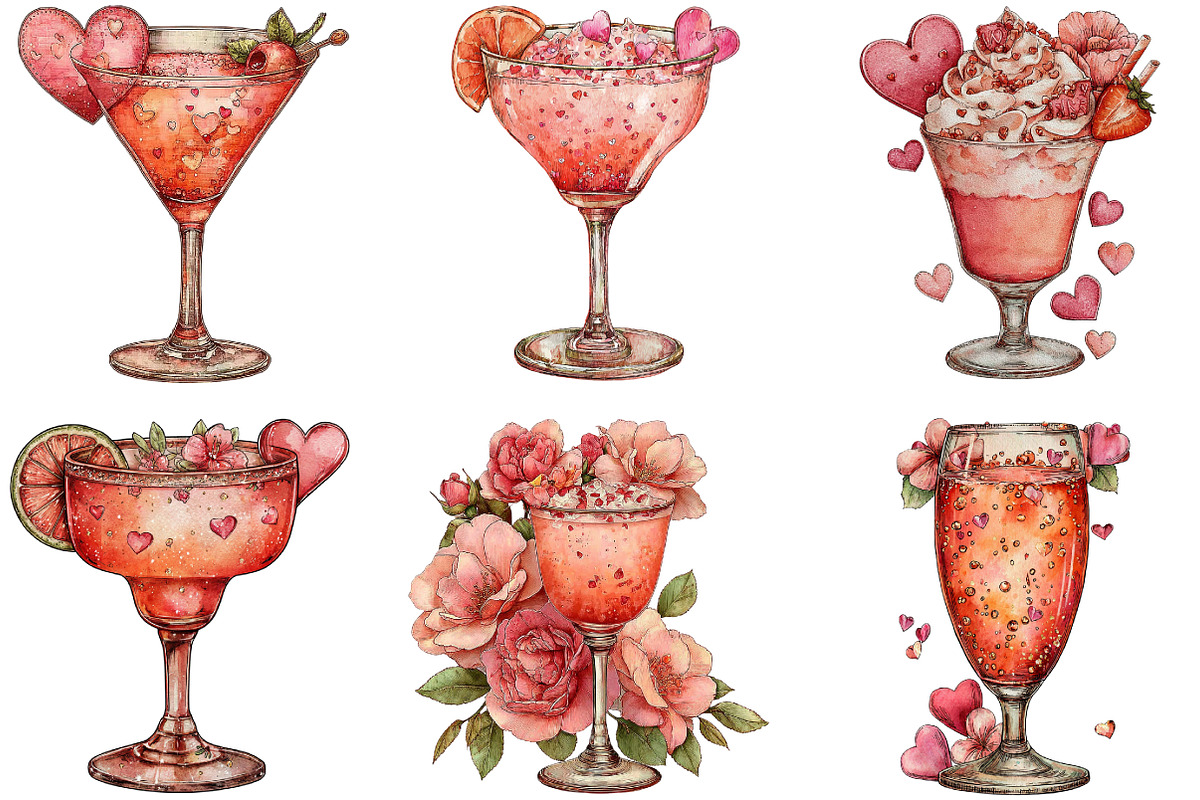 Valentine's Day Cocktail Clipart, an Illustration by Designking (Photo 3 of 5)