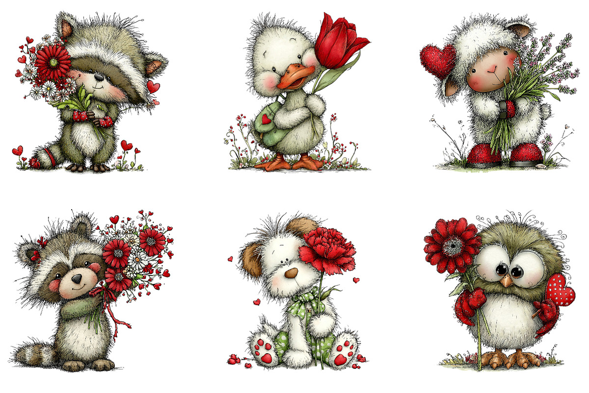 Valentine Animals with Flower Clipar, an Illustration by Dream Creation (Photo 6 of 7)