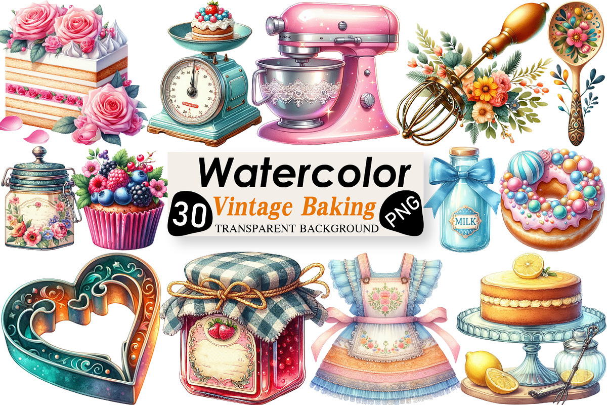 Vintage Baking Sublimation Clipart, an Illustration by Black Bird Studio (Photo 1 of 6)