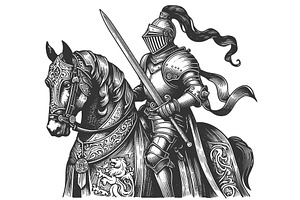 Medieval knight on armored horse, an Illustration by AlexArt