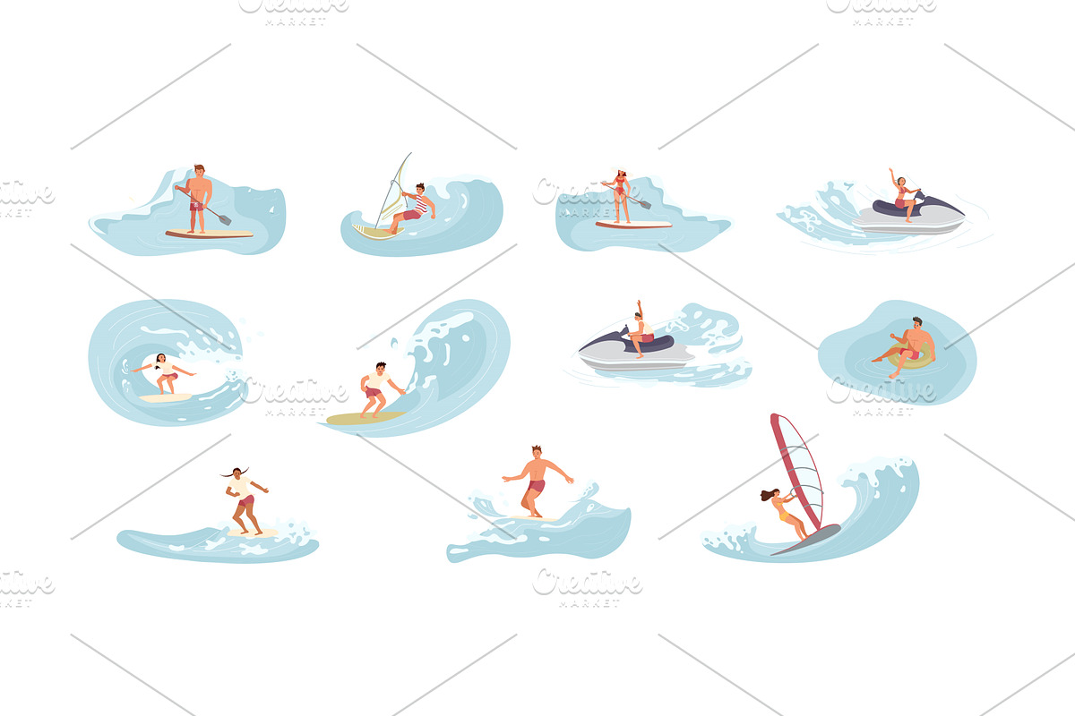 Bundle of water sports people, a Decorative Illustration by Lucky Shop