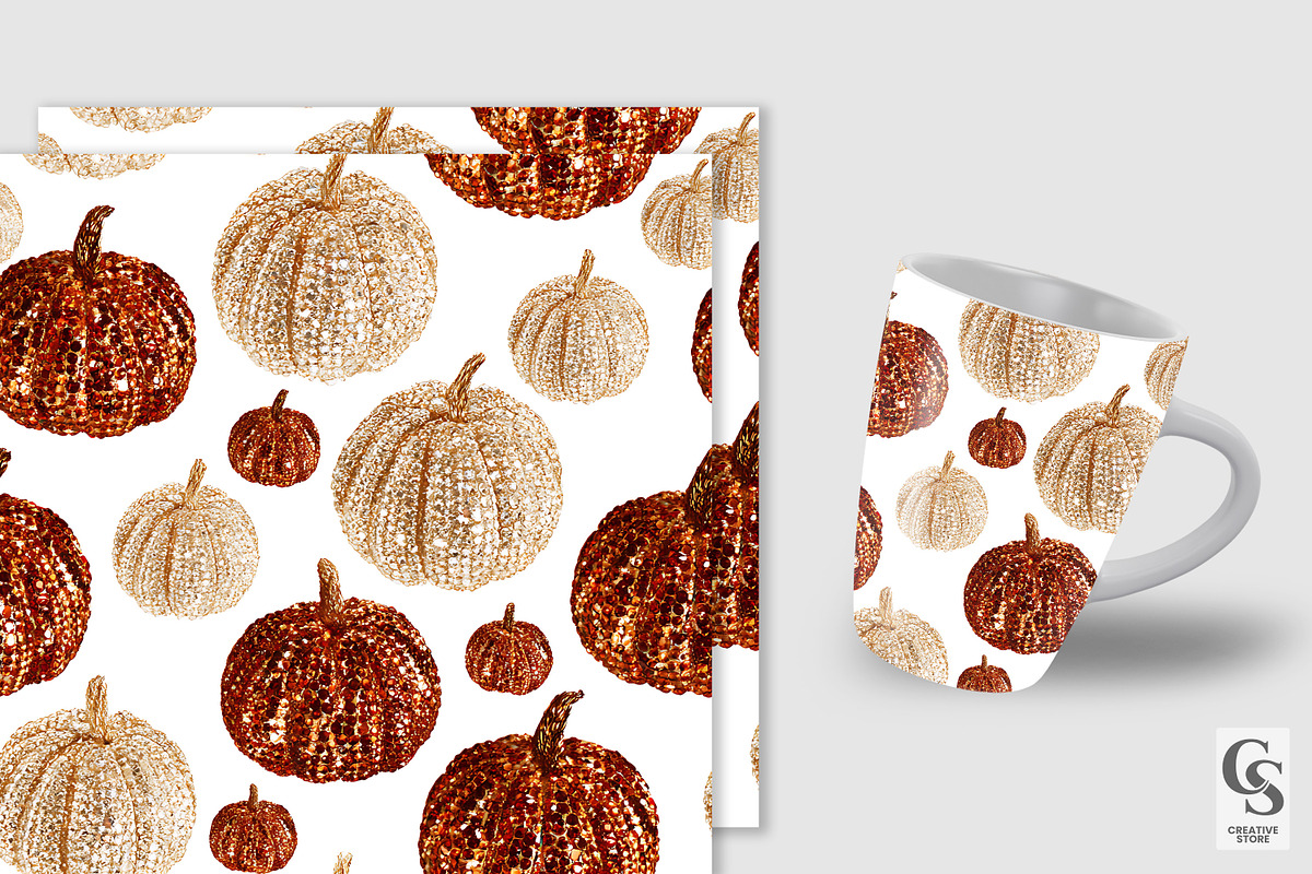 Rhinestone Pumpkin Seamless Pattern,, a Pattern Graphic by Creative Store (Photo 3 of 5)