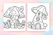 Mushroom House Coloring Pages, a Seasonal Illustration by Inkivelle Studio (Thumbnail 2 of 3)