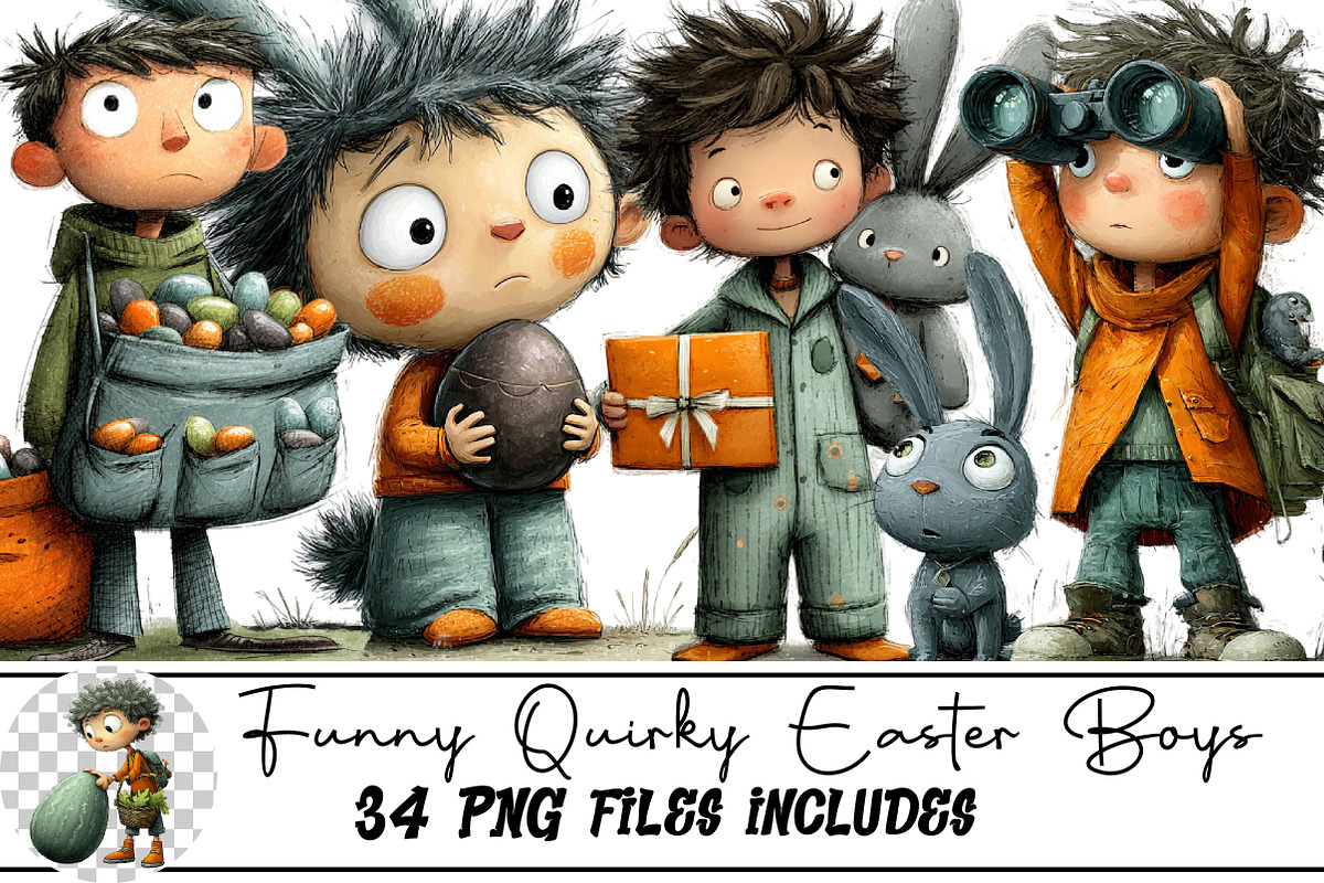 Funny Quirky Easter Boys Clipart, an Illustration by DreamArtGraphic (Photo 1 of 5)