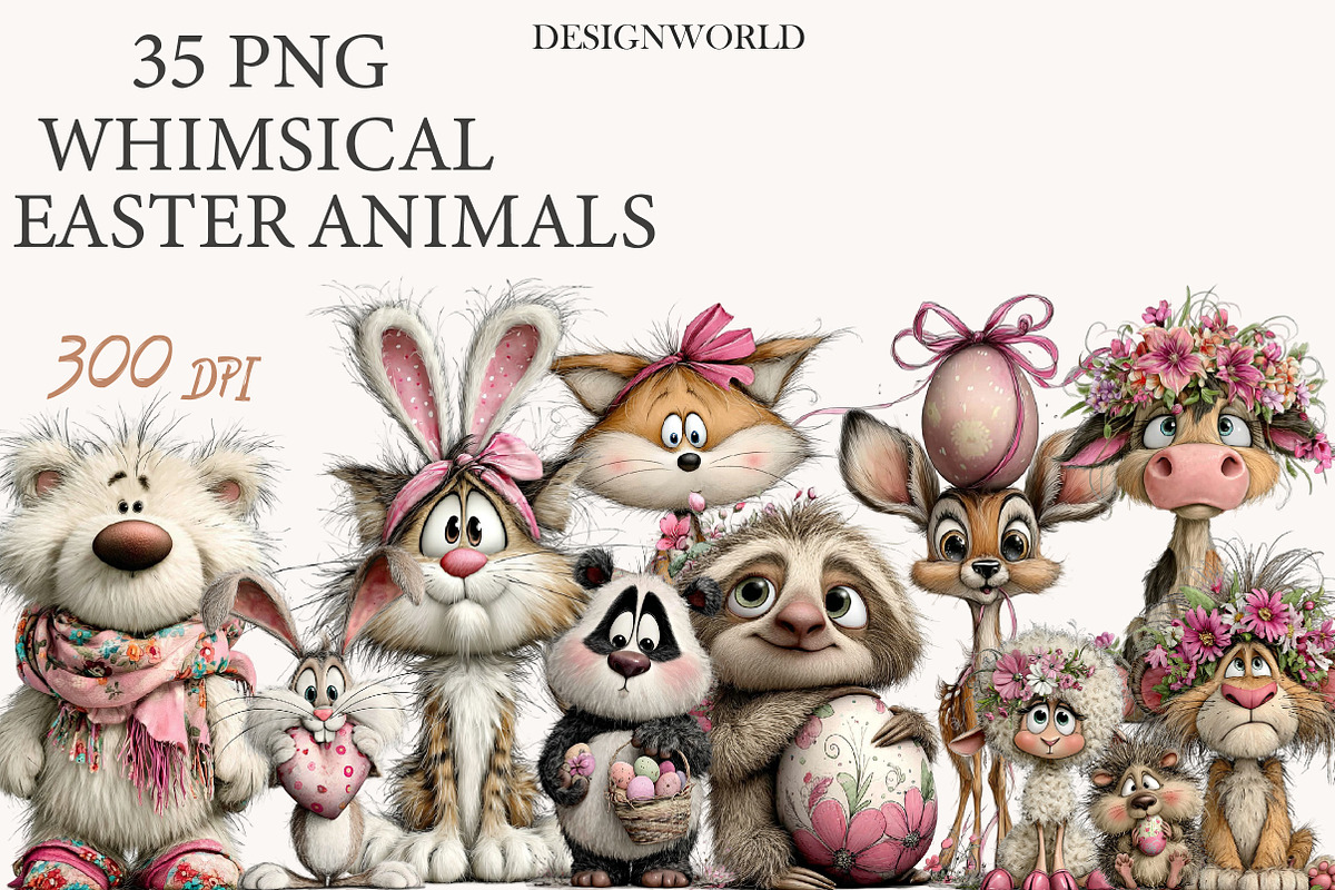 Whimsical Easter Animals clipart, an Illustration by Designworld (Photo 1 of 10)