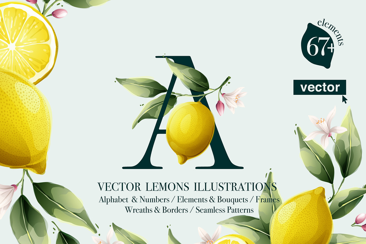 Watercolor vector lemons collection, a Healthcare Illustration by kaer_shop (Photo 1 of 8)