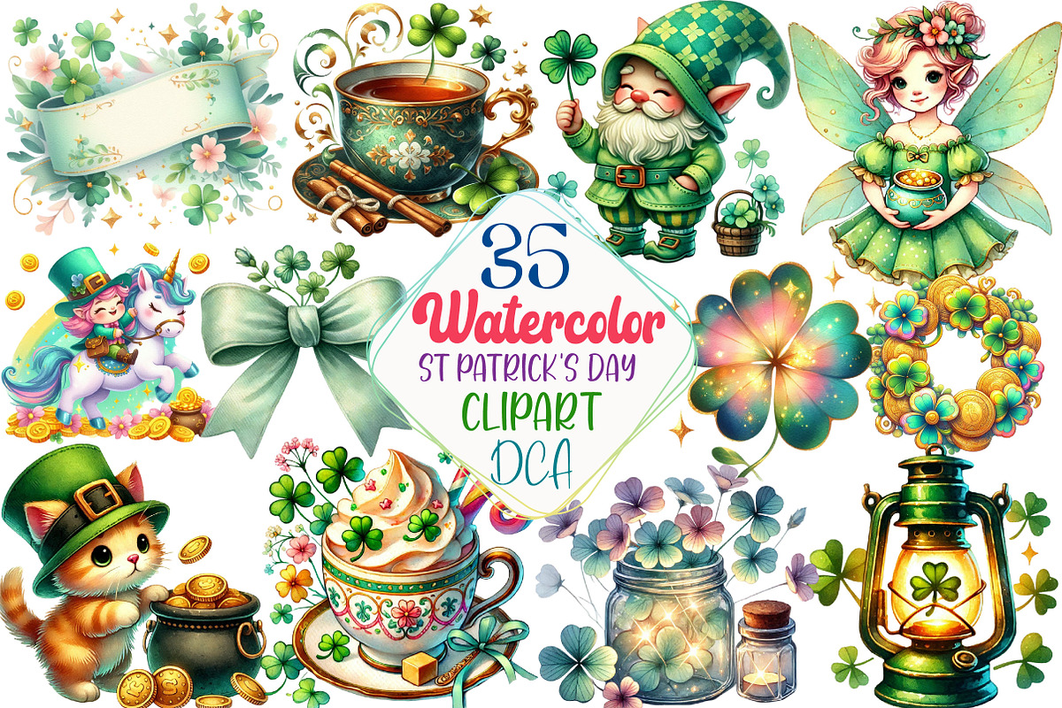 Watercolor St Patrick's Day Clipart, an Illustration by DreamCafeArt (Photo 1 of 5)