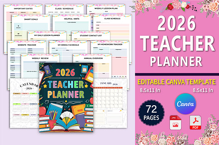 2026 Teacher Planner Canva, a Print Template by Designmela01