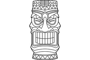 Black And White Smiling Tiki Mask, an Illustration by HitToon
