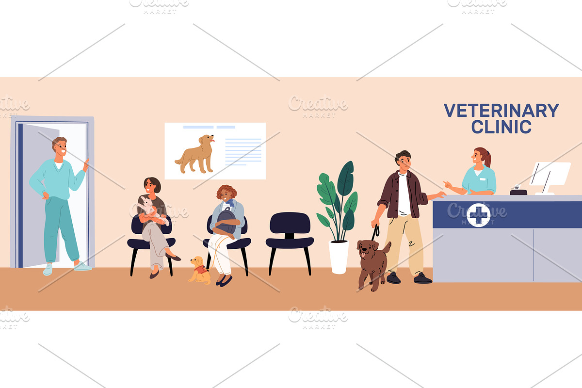 Pet clinic reception room. People, a Healthcare Illustration by Vectorbuum