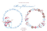 Christmas snowman watercolor clipart, a Seasonal Illustration by SabinaWatercolorArt (Thumbnail 10 of 17)