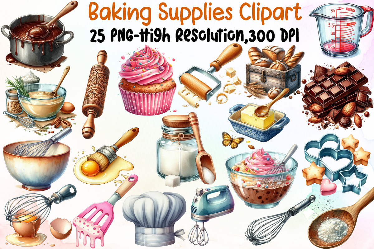Baking Supplies Clipart Set Watercol, an Illustration by Sublimation Artist (Photo 1 of 6)