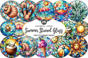 Summer Stained Glass Clipart, an Illustration by SinaCreation