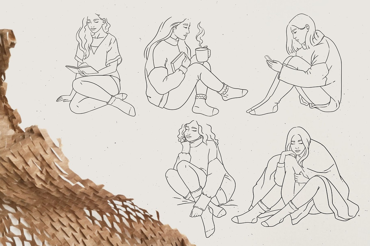 Cozy day.  Female line art, a Graphic by heyXeni (Photo 5 of 9)