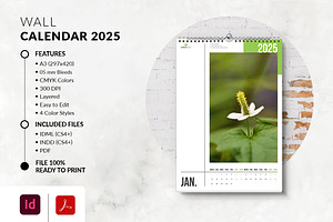 A3 2025 Printable Wall Calendar, a Stationery Template by MstArtwork