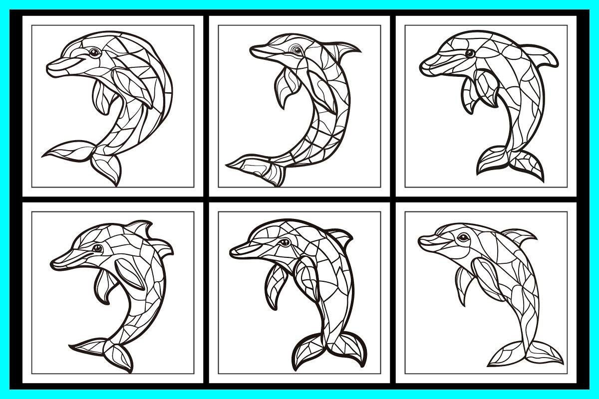Stained Glass Dolphin Coloring Pages, an Animal Illustration by protabsorkar11 (Photo 3 of 6)