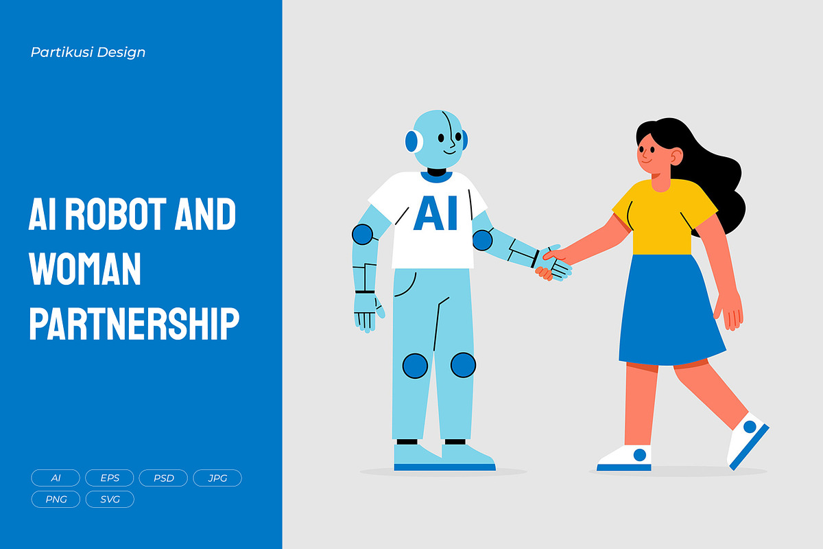 AI Robot and Woman Partnership, a Technology Illustration by Partikusi Design (Photo 1 of 3)