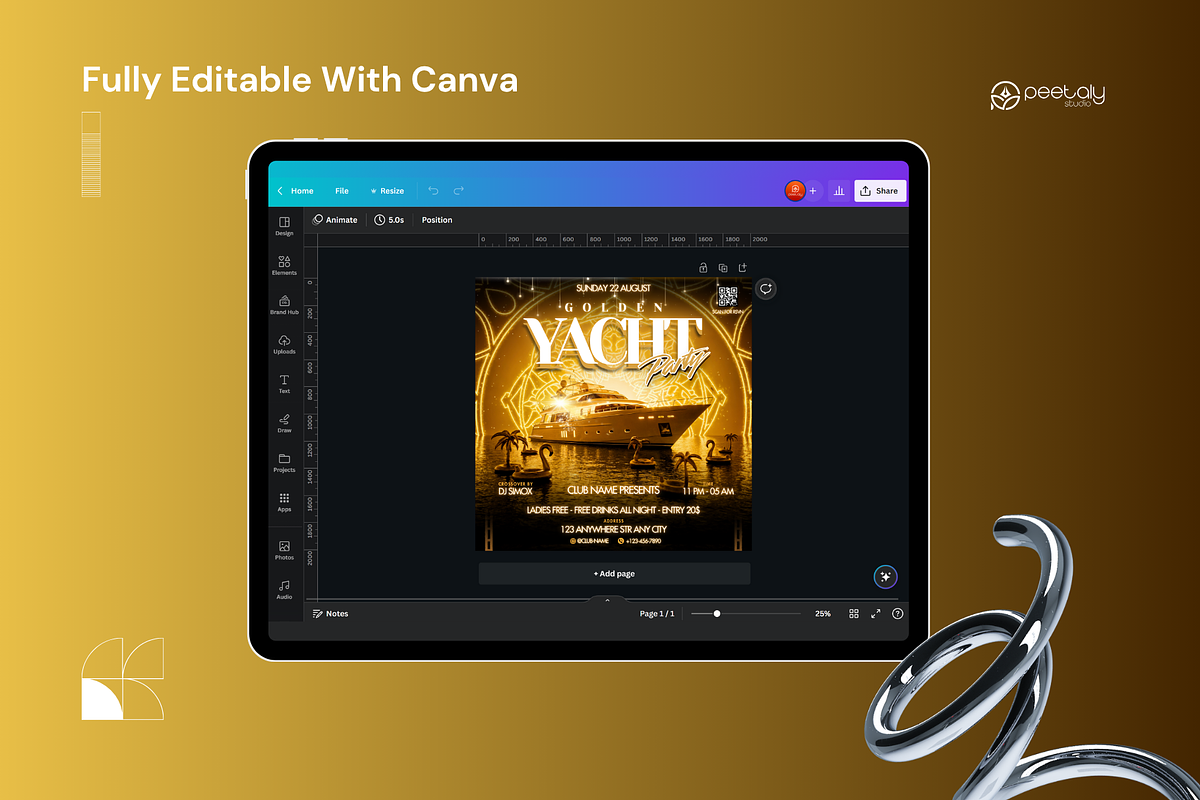 Golden Yacht Party Canva Template, a Flyer Template by PeetalyStudioDesigns (Photo 4 of 5)