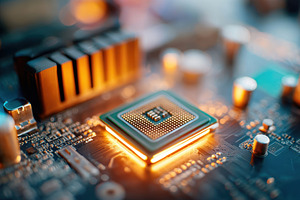 Glowing computer processor on circuit board, a Technology Photo by AlyaAnd