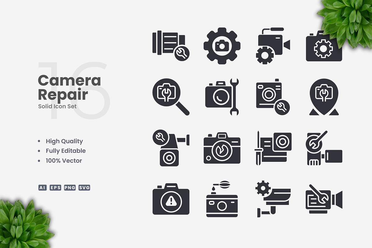 Camera Repair Solid Icons, an Icon by Upnowgraphic