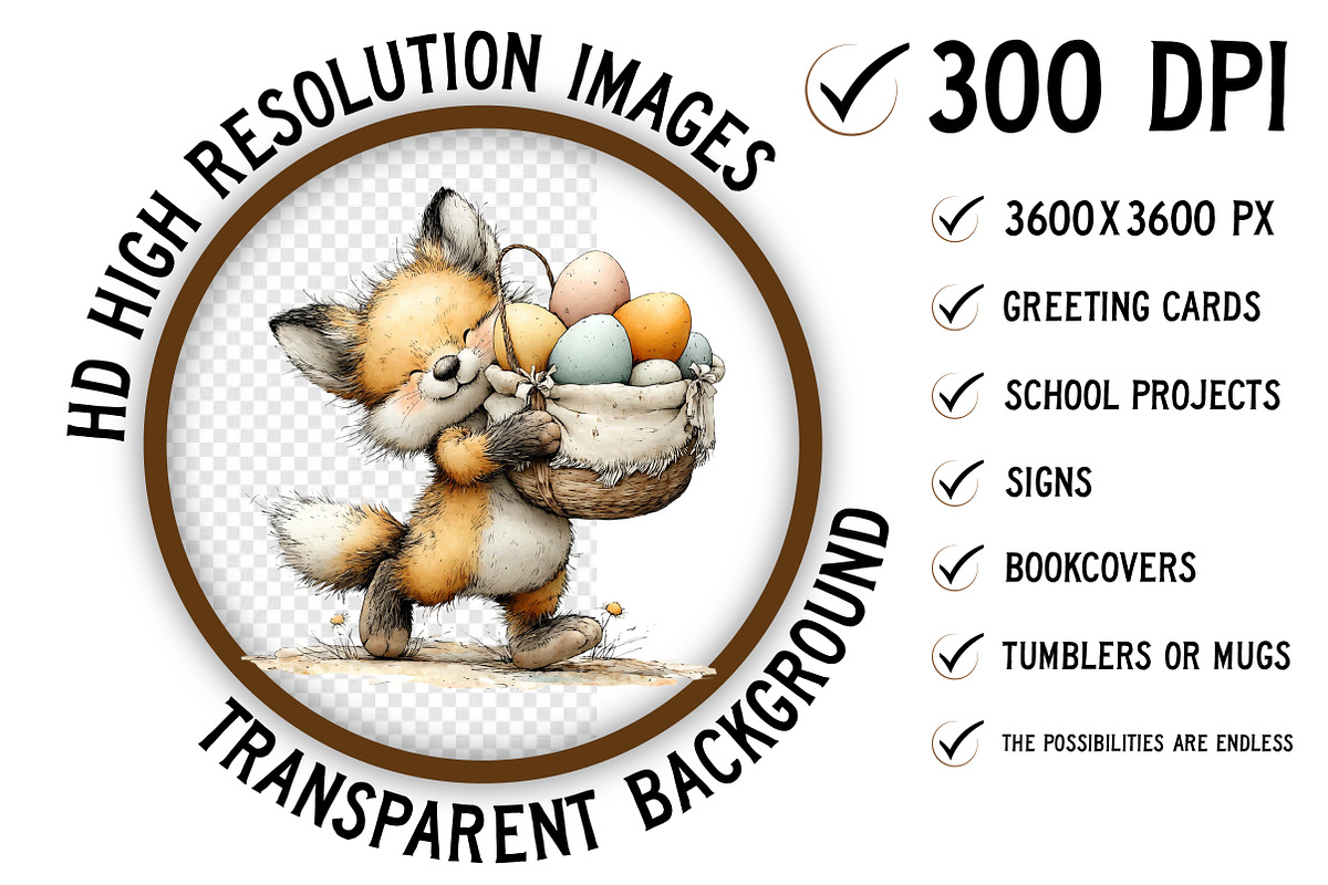Whimsical Funny Easter Fox Clipart, an Illustration by Craft Nest (Photo 2 of 11)